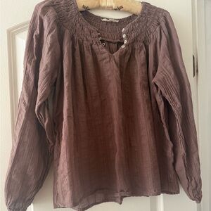Lucky Brand Chocolate Long Sleeve Blouse
